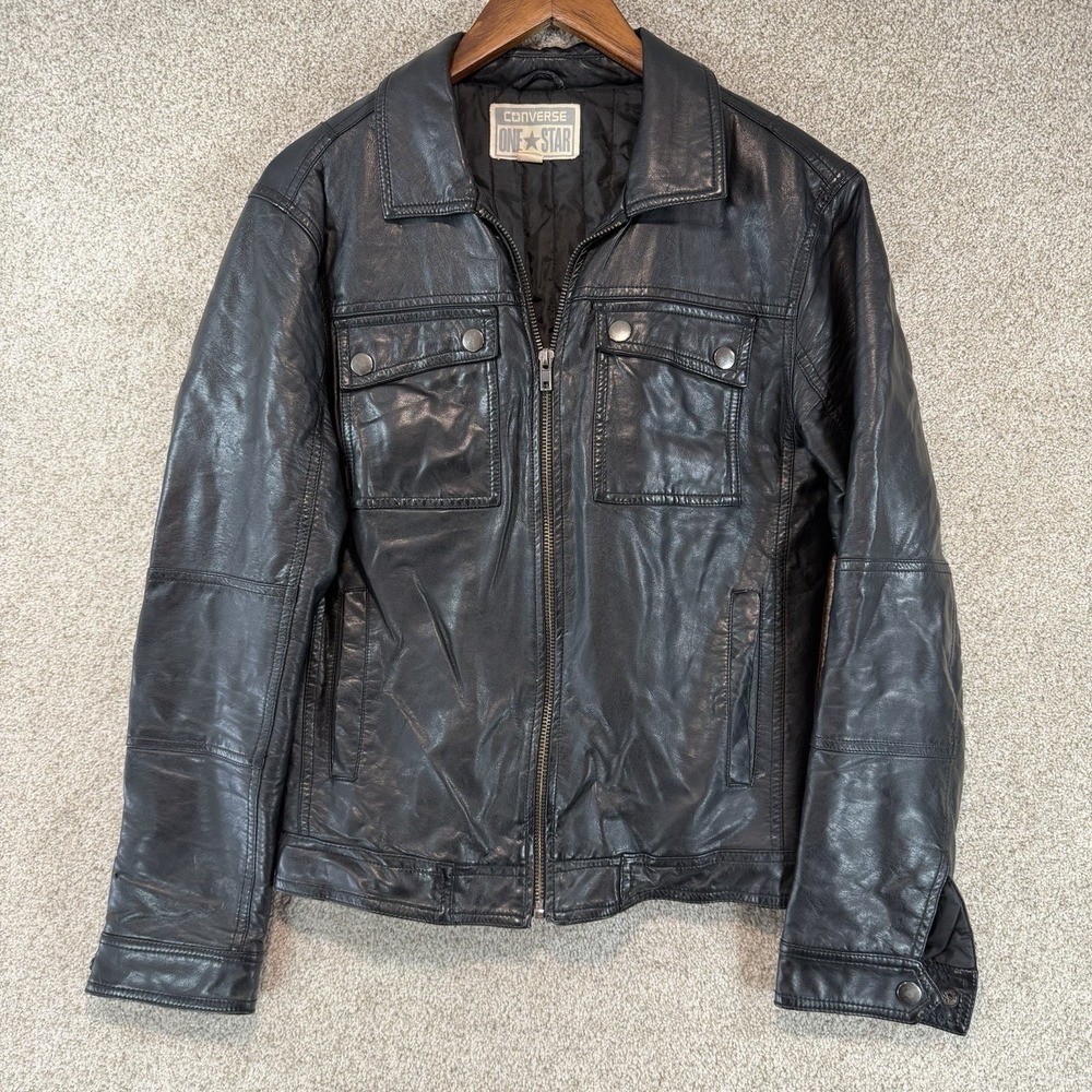 Vintage Converse All Star Faux Leather Jacket Small Moto Punk Grunge Y2K *Flaws